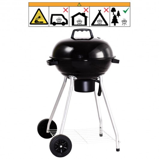 Outdoor Backyard Cooking Kettle Charcoal Grill with Wheels