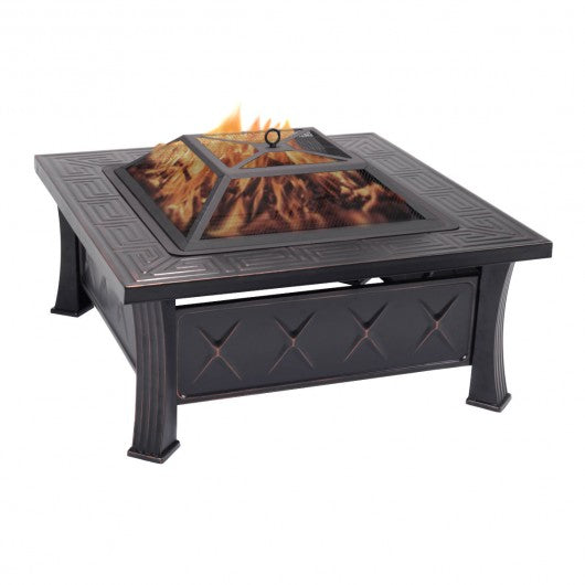 Outdoor Garden Fire Pit Firepit Brazier Square Stove Patio Heater BBQ Steel