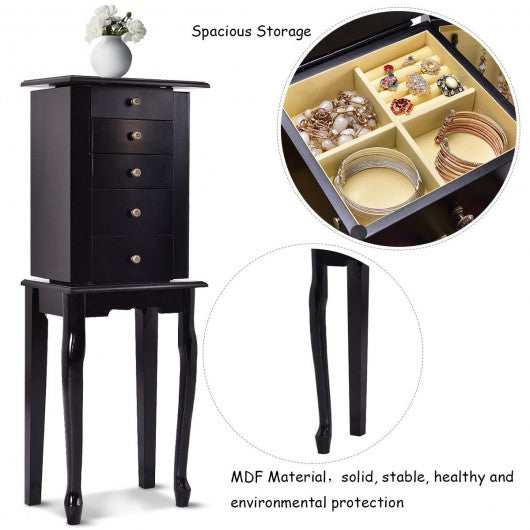 Jewelry Cabinet Armoire Storage Chest Stand Organizer W/Mirror Black