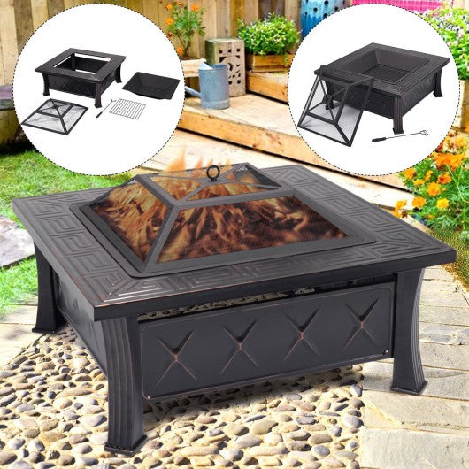 Outdoor Garden Fire Pit Firepit Brazier Square Stove Patio Heater BBQ Steel