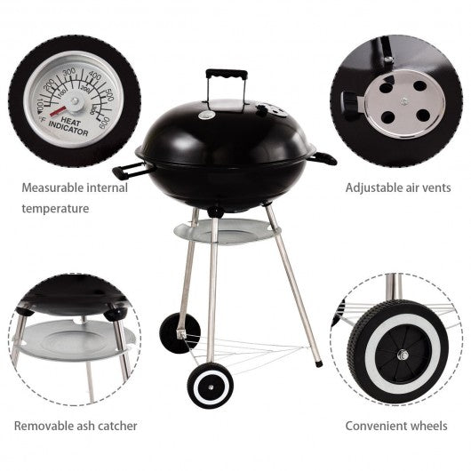 57 cm Outdoor Backyard Cooking Kettle Charcoal Grill with Wheels