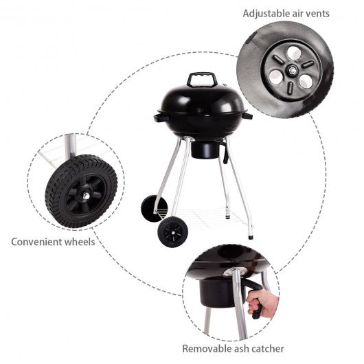 Outdoor Backyard Cooking Kettle Charcoal Grill with Wheels