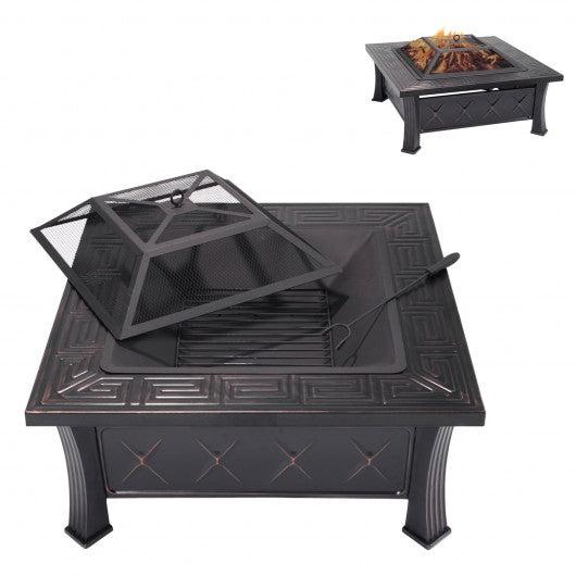 Outdoor Garden Fire Pit Firepit Brazier Square Stove Patio Heater BBQ Steel