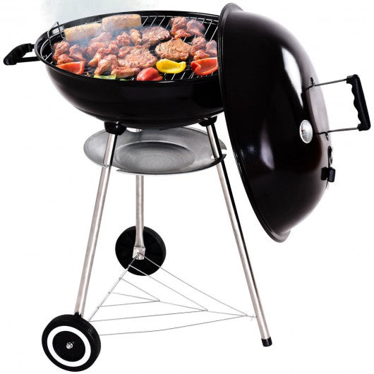 57 cm Outdoor Backyard Cooking Kettle Charcoal Grill with Wheels