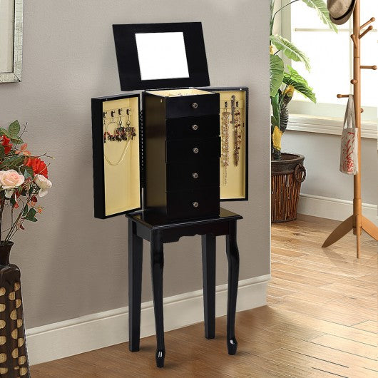 Jewelry Cabinet Armoire Storage Chest Stand Organizer W/Mirror Black