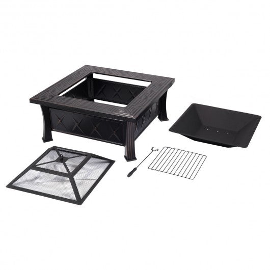 Outdoor Garden Fire Pit Firepit Brazier Square Stove Patio Heater BBQ Steel