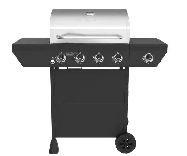 4-Burner Propane GAS Grill in Black with Side Burner and Stainless Steel Main Lid